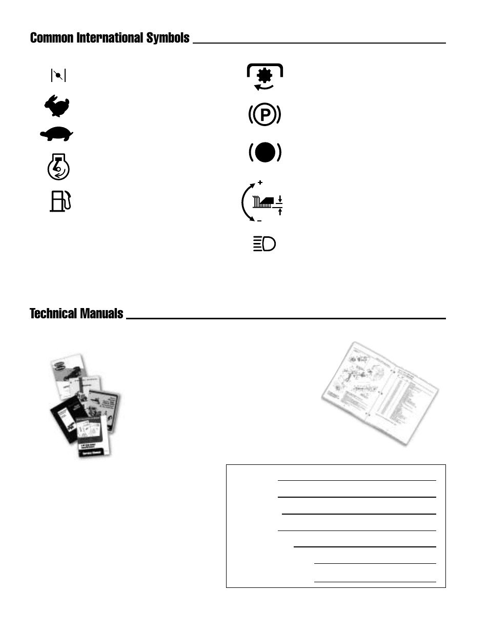 Common international symbols technical manuals, Additional technical literature available | Simplicity ZT2148 User Manual | Page 40 / 41
