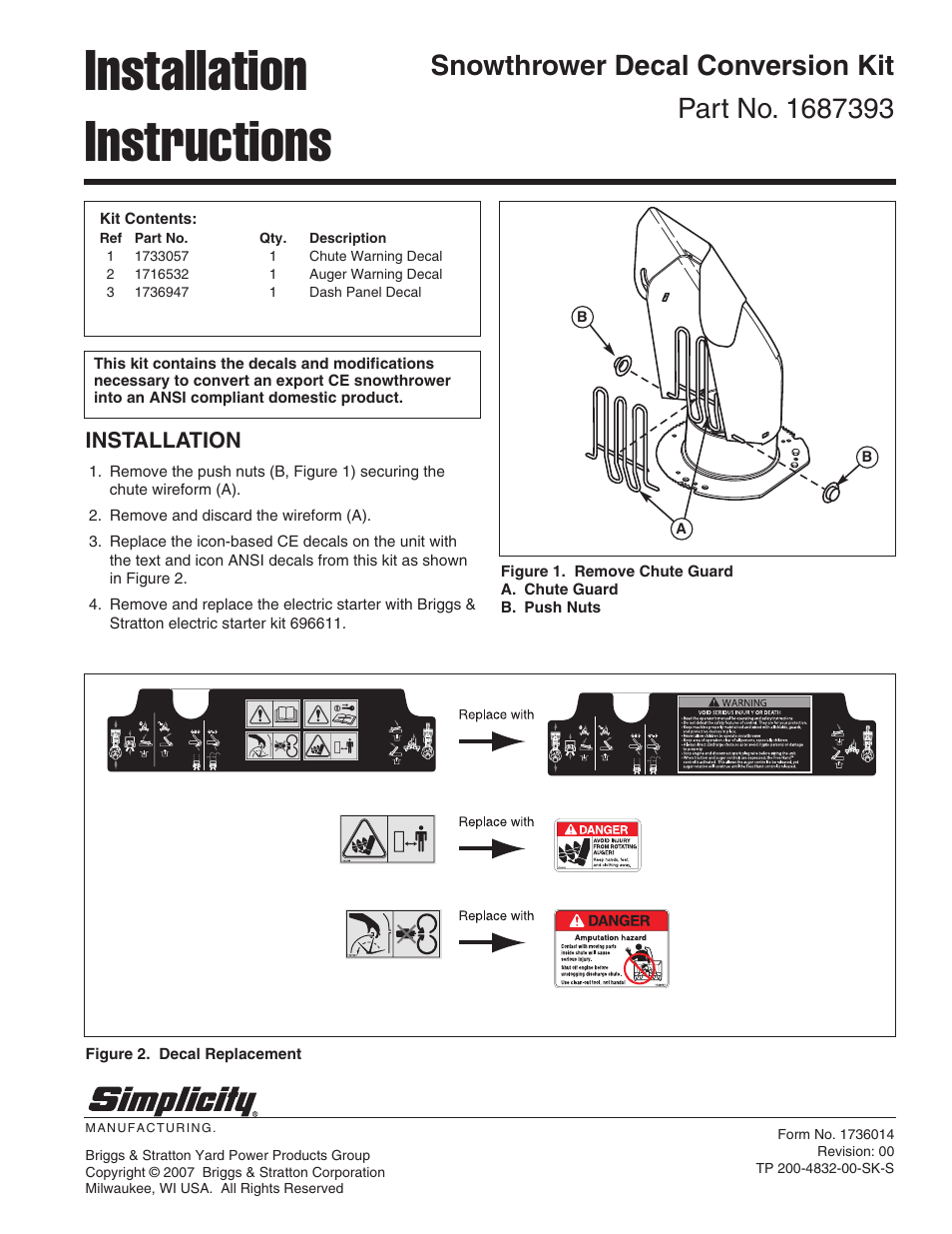 Simplicity 1736947 User Manual | 1 page