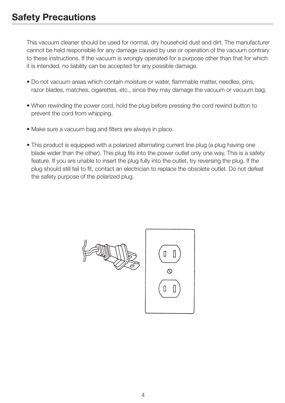 Safety precautions | Simplicity Jessie Vacuum Bag and Filters User Manual | Page 4 / 12