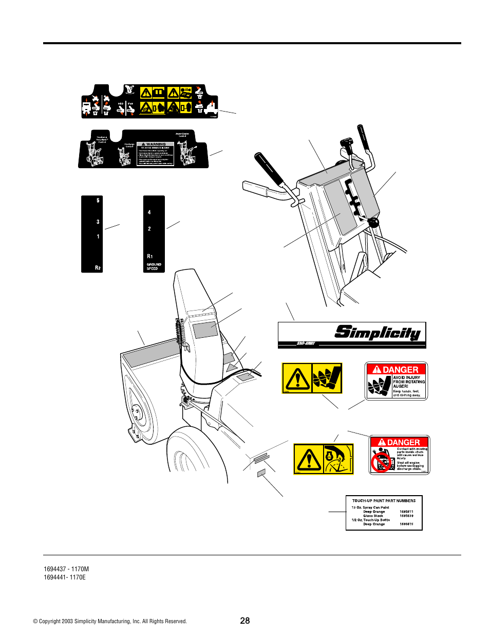 Decals group - 1170 | Simplicity 1170E User Manual | Page 28 / 34