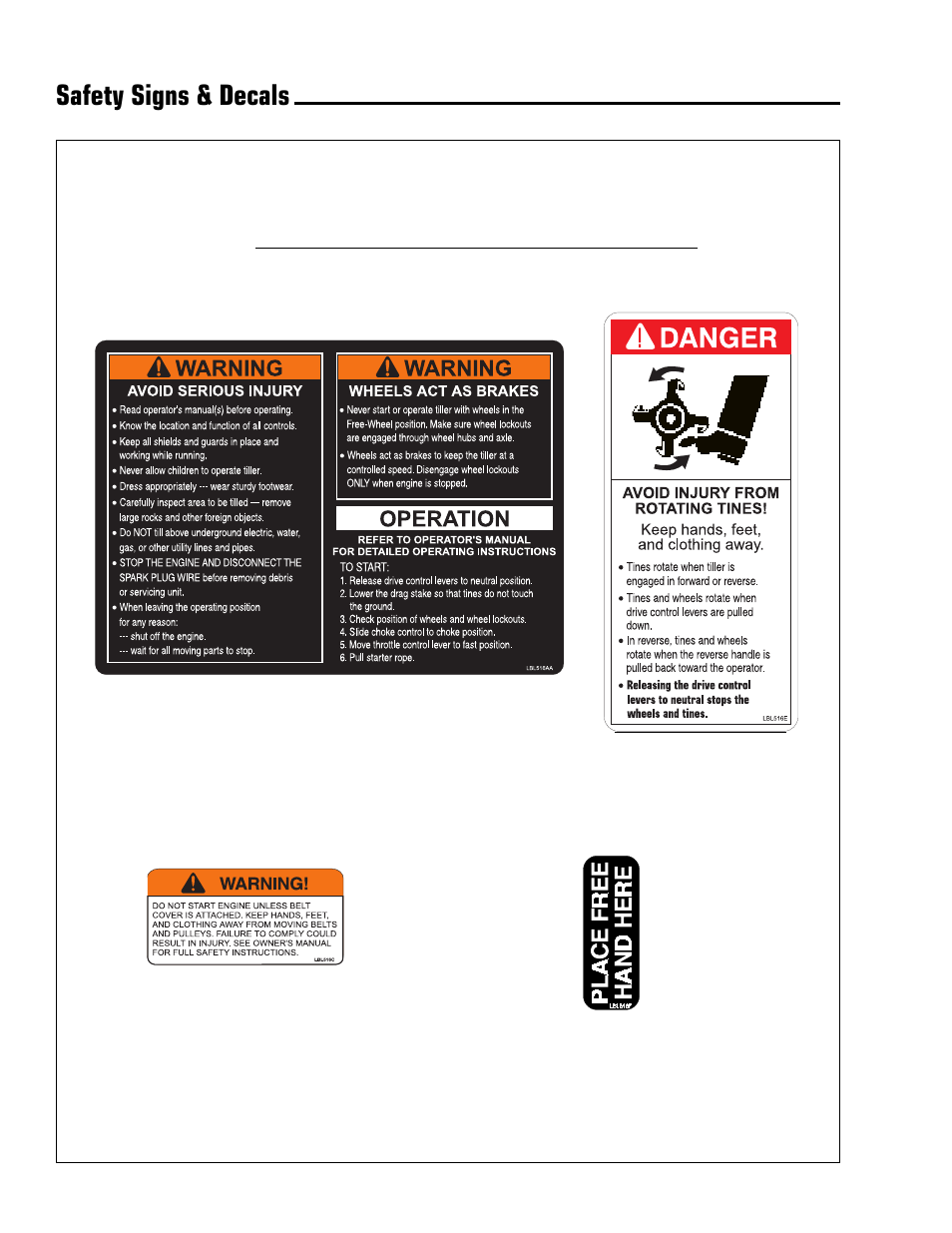 Safety signs & decals, Safety decals | Simplicity 1693848 User Manual | Page 8 / 28