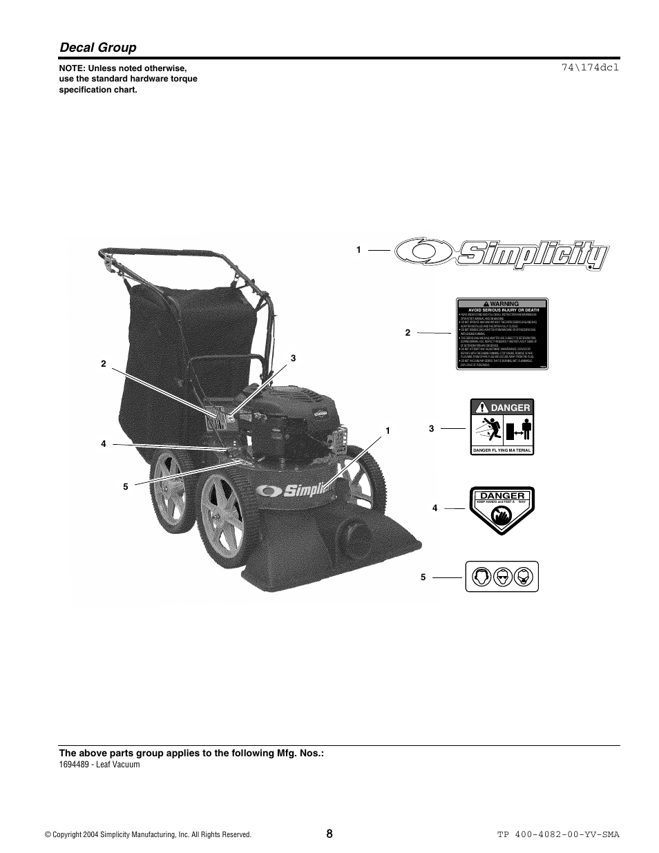 Decal group | Simplicity 1694489 User Manual | Page 8 / 12