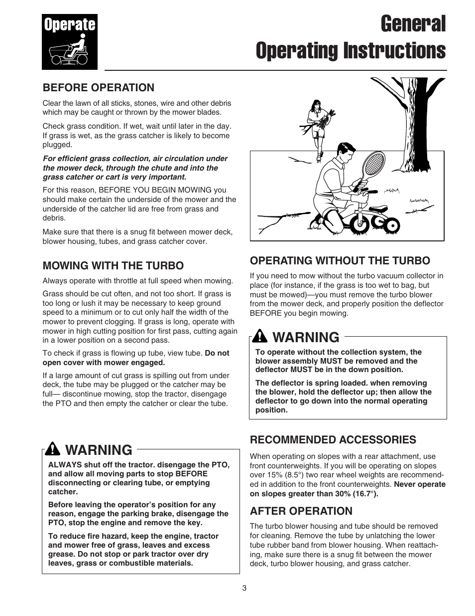 General operating instructions, Warning | Simplicity Turbo Vacuum Collection System User Manual | Page 4 / 12