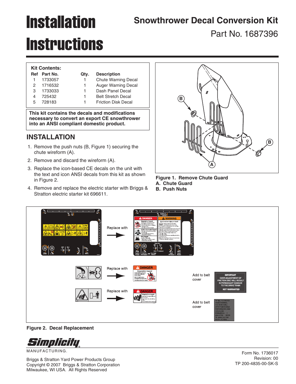 Simplicity 1687396 User Manual | 1 page