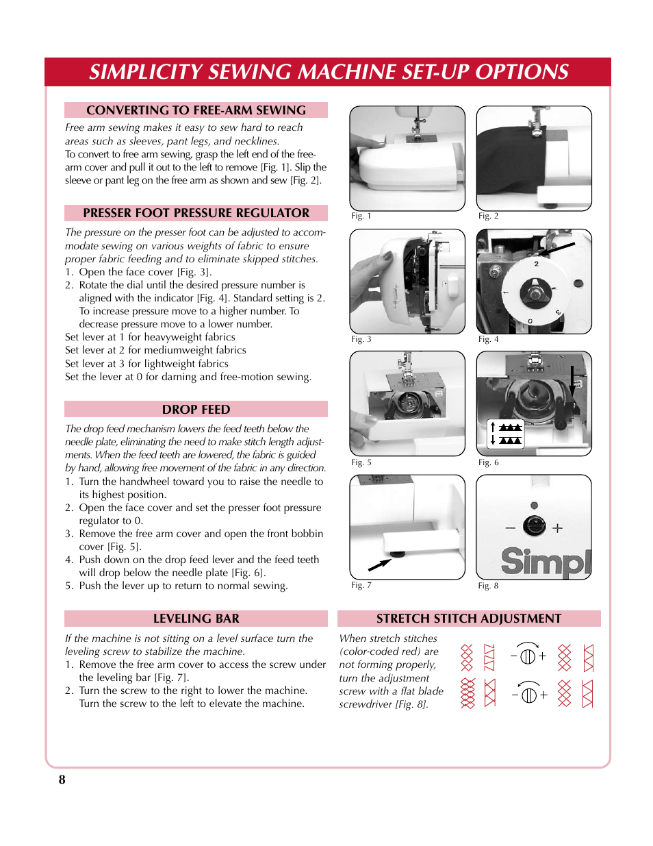 Simplicity sewing machine set-up options | Simplicity SA2200 User Manual | Page 9 / 35