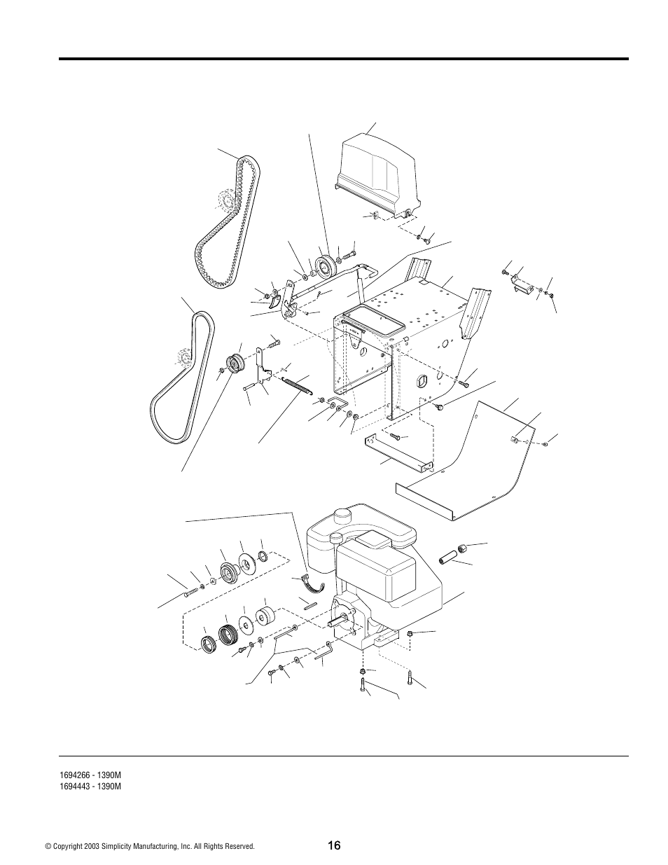 Engine and frame group - 13hp, manual start | Simplicity 1390M User Manual | Page 16 / 44