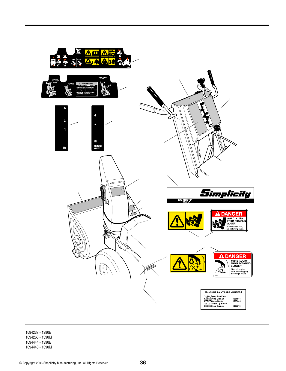 Decals group - 1390 | Simplicity 1390M User Manual | Page 36 / 44