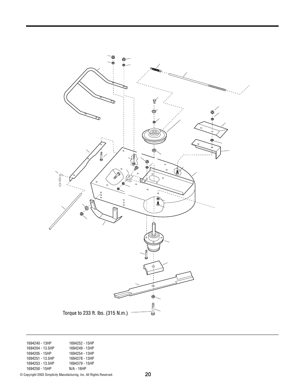 Mower deck parts group | Simplicity 15HP User Manual | Page 22 / 28