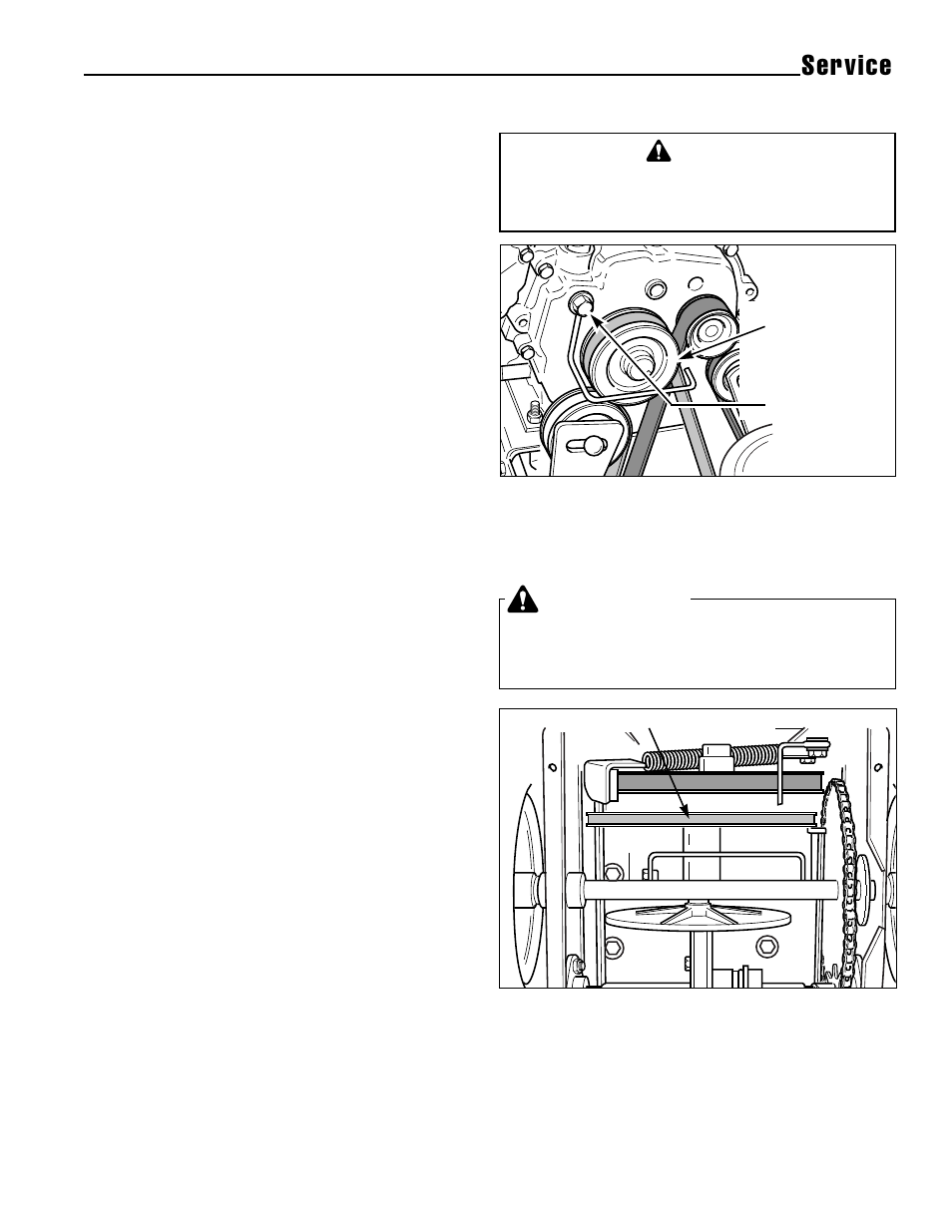 Service, Warning, Drive belt adjustment | Drive belts and replacement | Simplicity 1693647 555M User Manual | Page 25 / 30