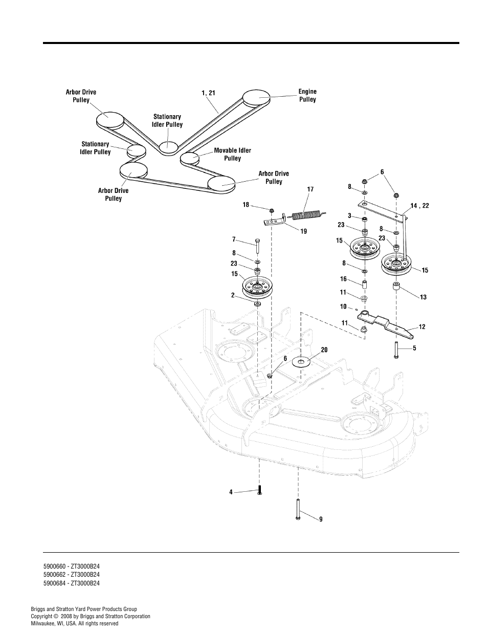 44" & 50" mower deck - belt & idler group | Simplicity ZT3000 User Manual | Page 40 / 54