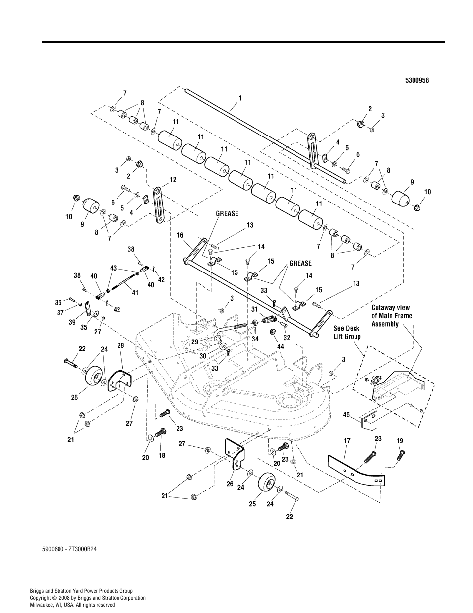 44" mower deck - rollers group | Simplicity ZT3000 User Manual | Page 44 / 54