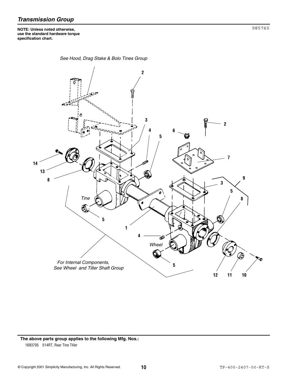 Transmission group | Simplicity 514RT User Manual | Page 12 / 20