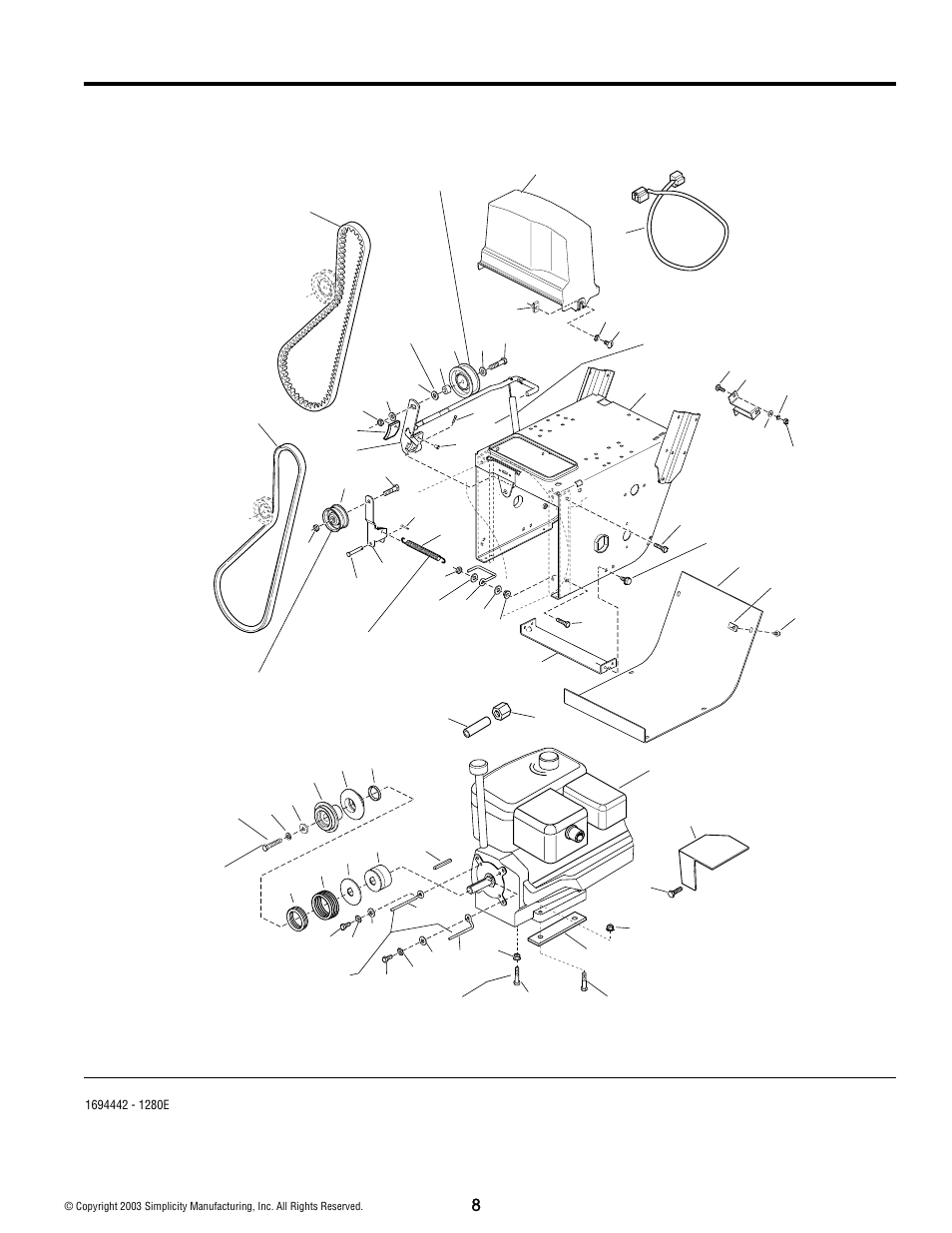 Engine and frame group - 12hp electric start | Simplicity 1280 User Manual | Page 8 / 34