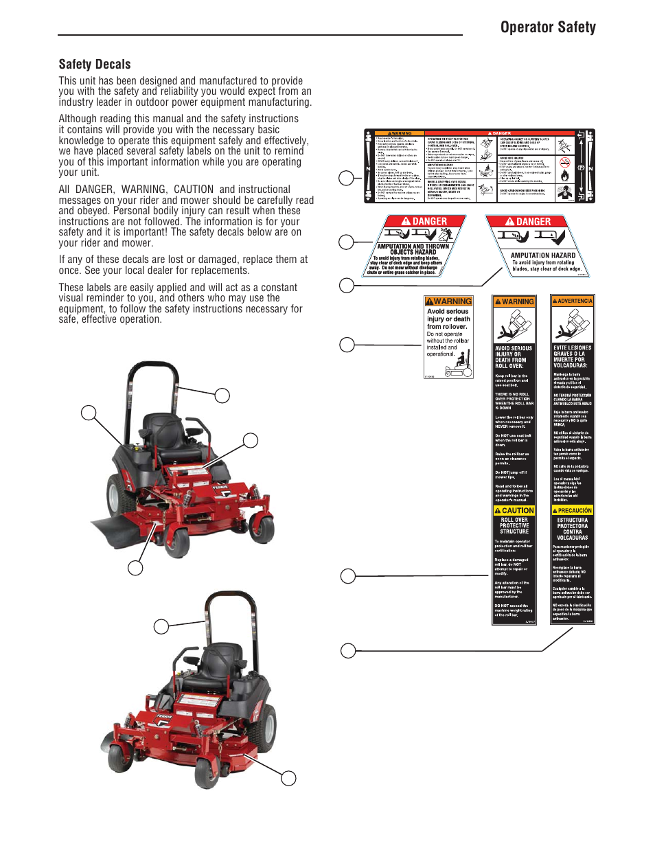Operator safety, Safety decals | Simplicity ZT4000 Series User Manual | Page 13 / 44