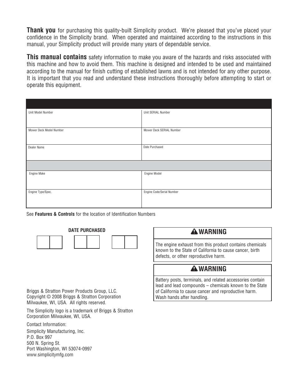 This manual contains, Warning | Simplicity ZT4000 Series User Manual | Page 2 / 44