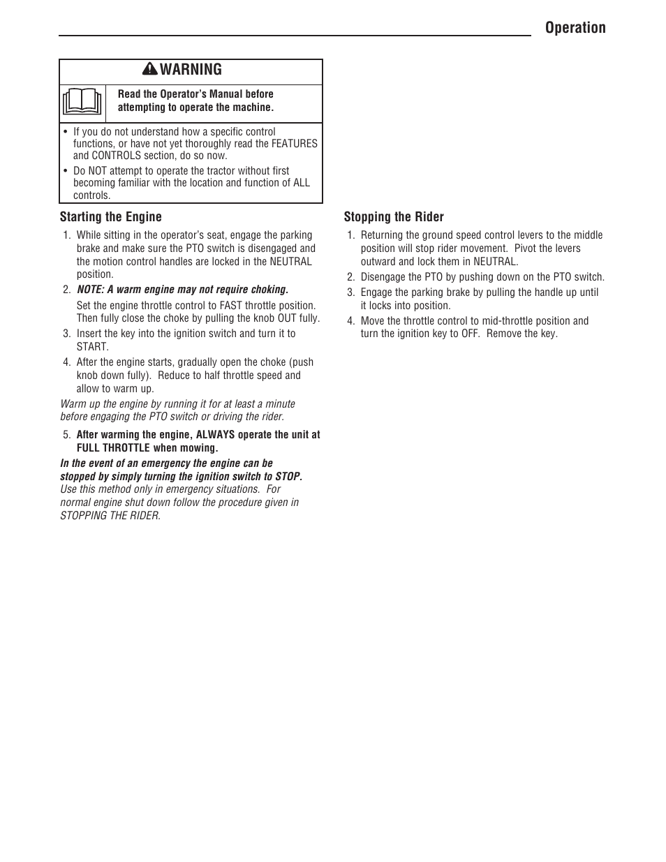 Operation, Warning | Simplicity ZT4000 Series User Manual | Page 21 / 44