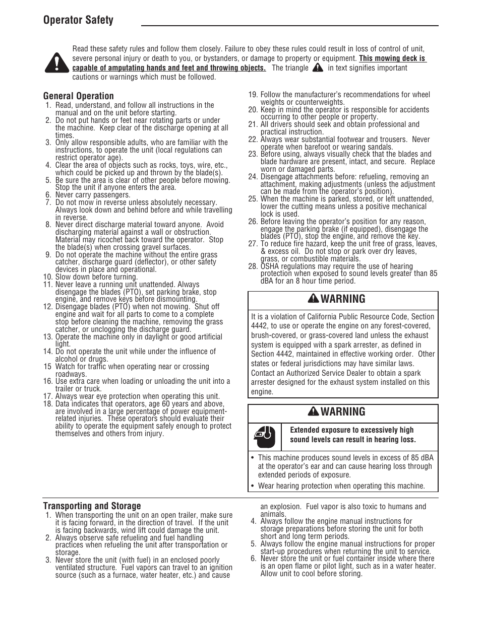 Operator safety, Warning | Simplicity ZT4000 Series User Manual | Page 8 / 44