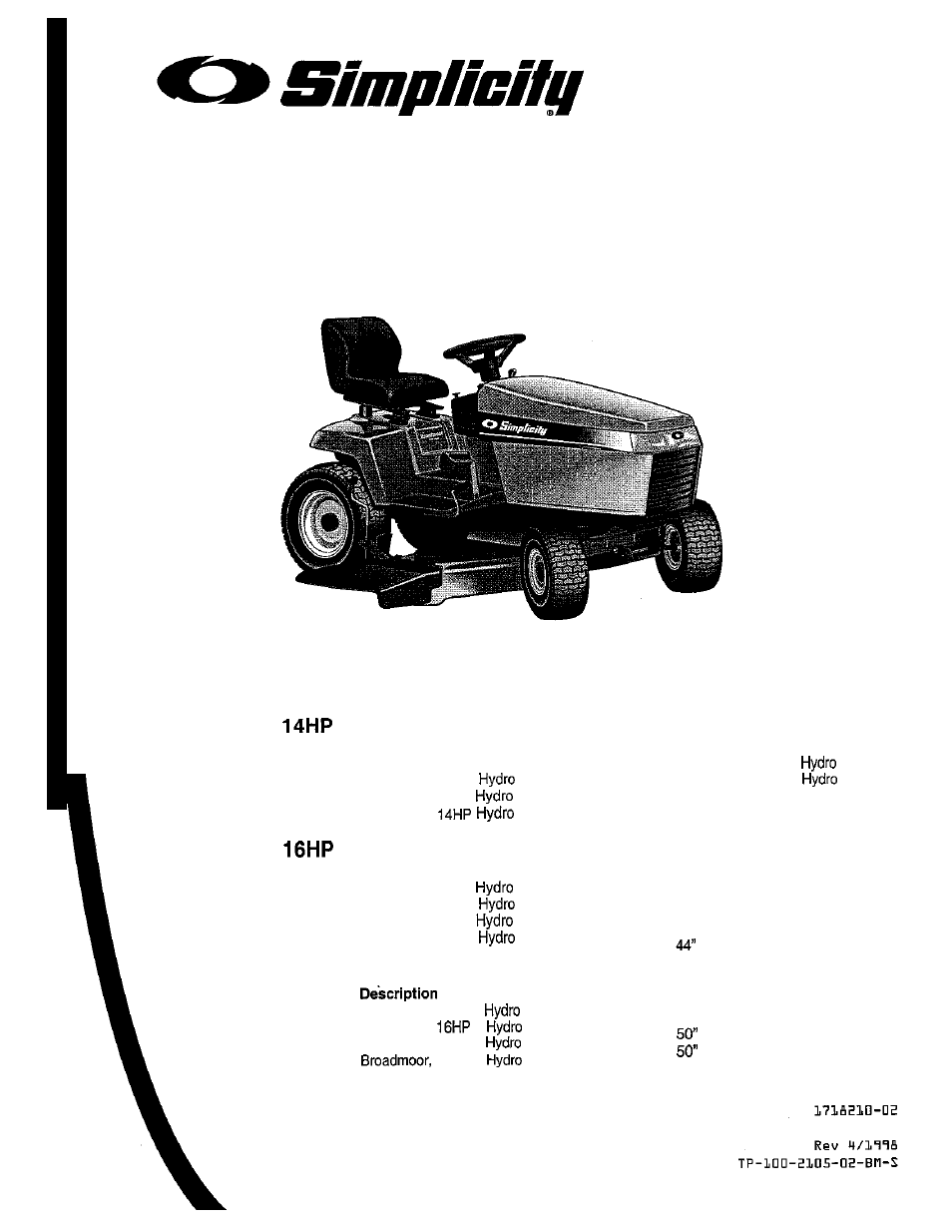 Simplicity 14HP User Manual | 50 pages