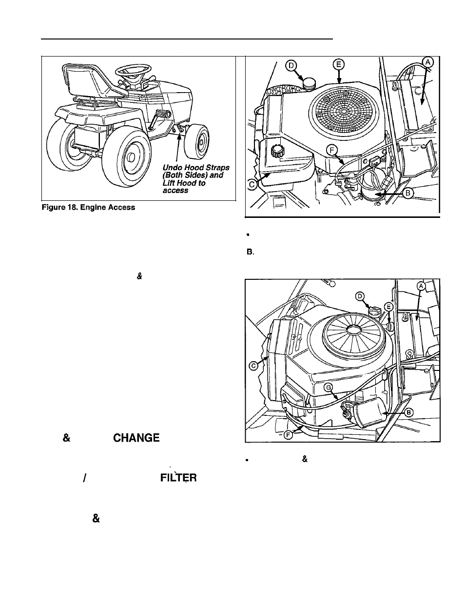 Regular maintenance, Accessing the engine, Fuel filter replacement | Oil filter, Check change air, Inspect replace spark plugs | Simplicity 14HP User Manual | Page 23 / 50