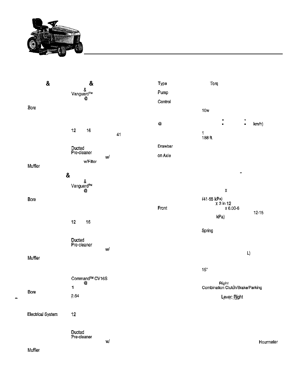 Specifications, Engine, Transmission | Chassis, Controls, 14 hp 16 hp briggs stratton, 16 hp briggs stratton, 16 hp kohler | Simplicity 14HP User Manual | Page 41 / 50