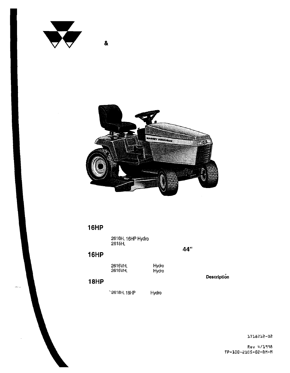 Operator’s manual, 2600 series, Massey ferguson | Simplicity 14HP User Manual | Page 5 / 50