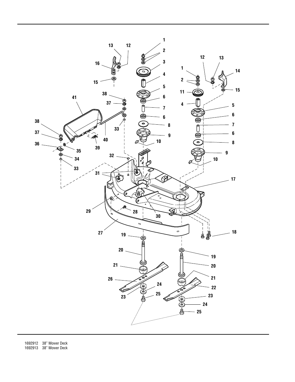 38” mower deck - housing, arbors & blades | Simplicity ZERO TURN TP 400-2169-01-ZT-SMA User Manual | Page 30 / 46