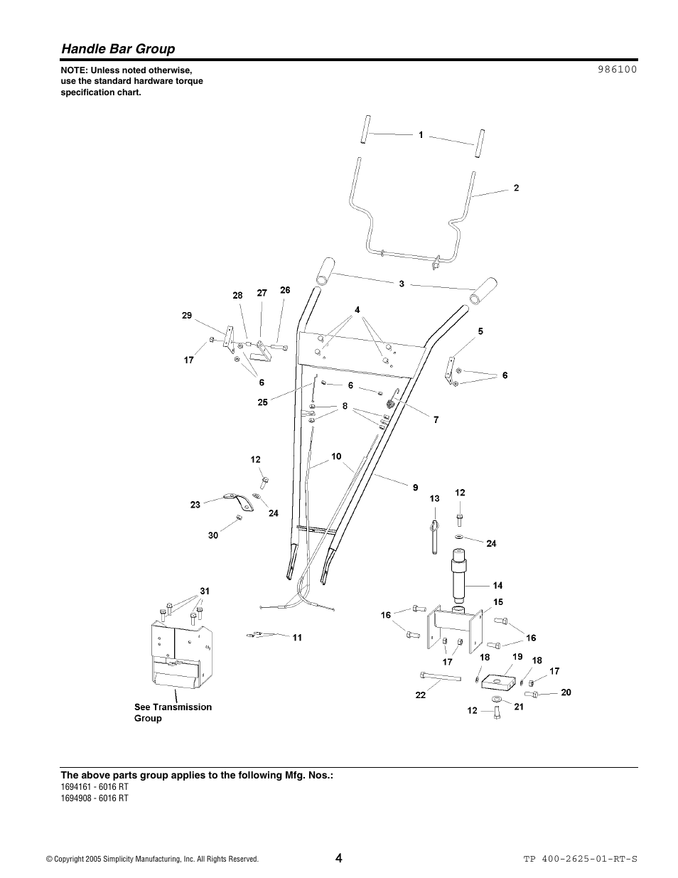 Handle bar group | Simplicity 1694161 User Manual | Page 4 / 18