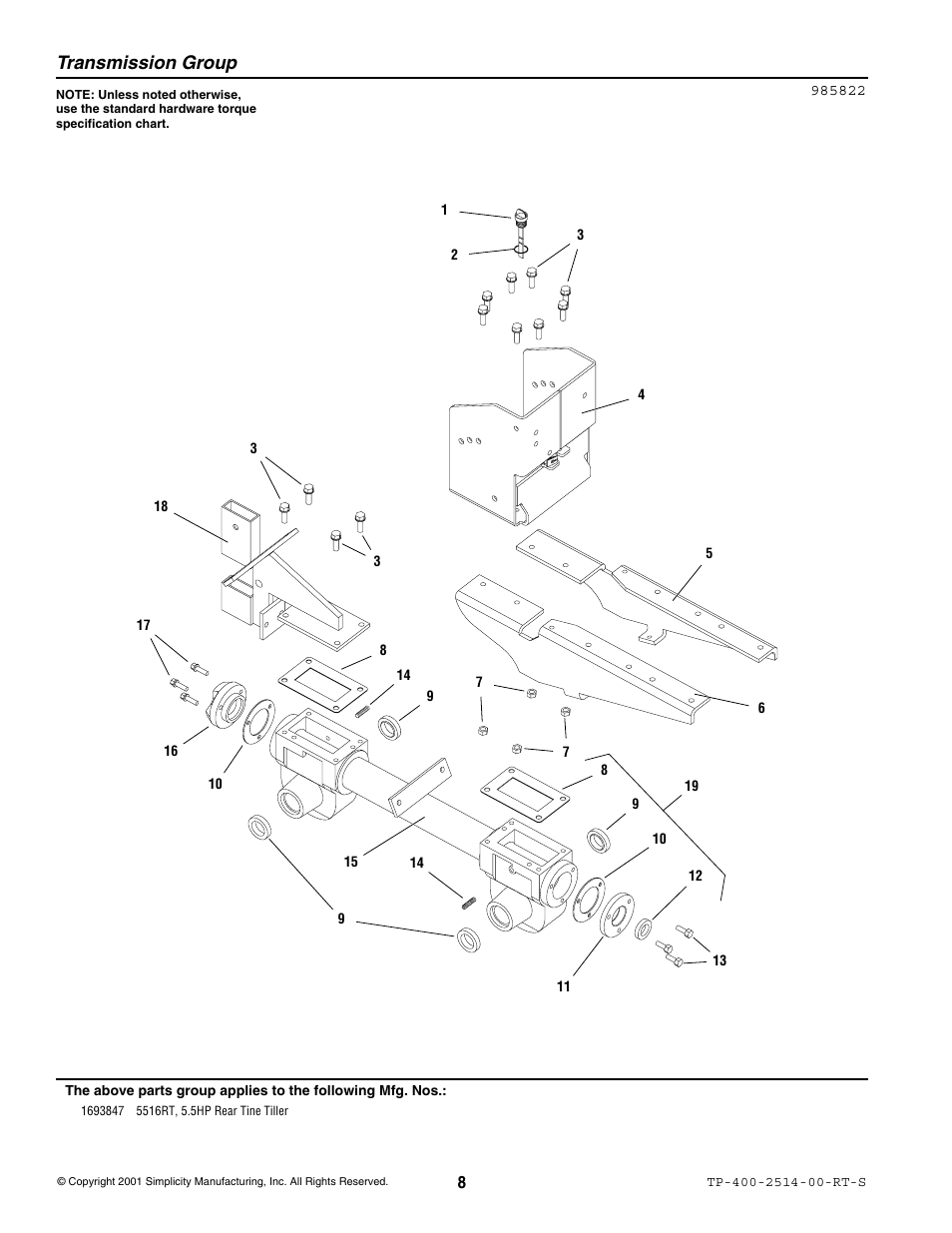 Transmission group | Simplicity 5516RT User Manual | Page 10 / 19