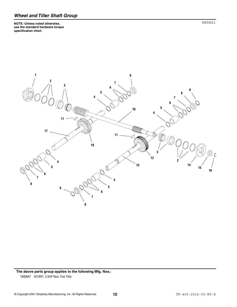 Wheel and tiller shaft group | Simplicity 5516RT User Manual | Page 12 / 19