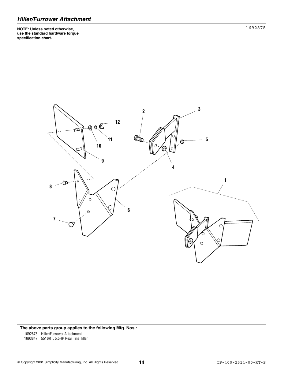 Hiller/furrower attachment | Simplicity 5516RT User Manual | Page 16 / 19