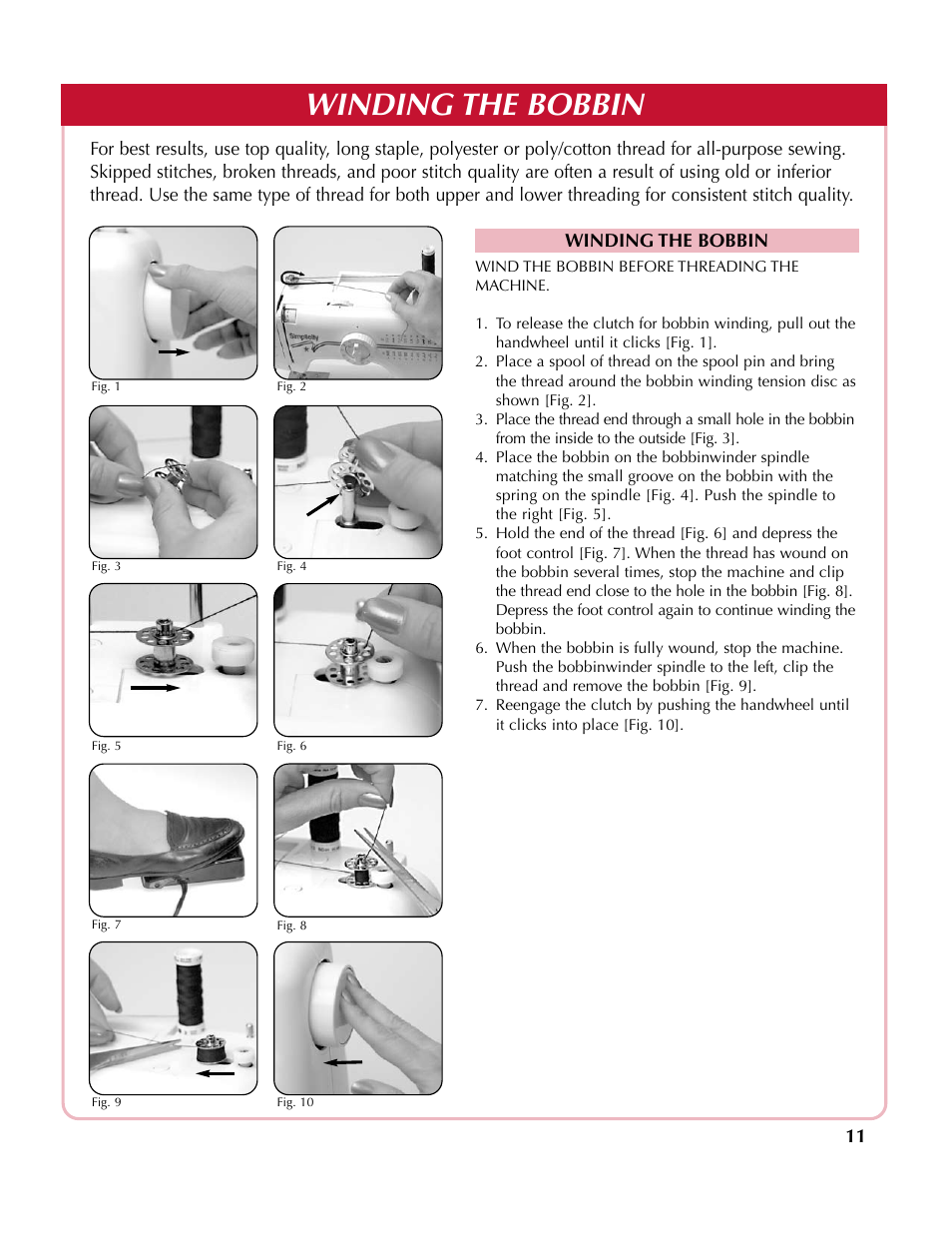Winding the bobbin | Simplicity sw210 User Manual | Page 12 / 35