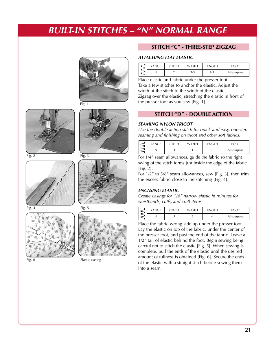 Built-in stitches – “n” normal range | Simplicity sw210 User Manual | Page 22 / 35