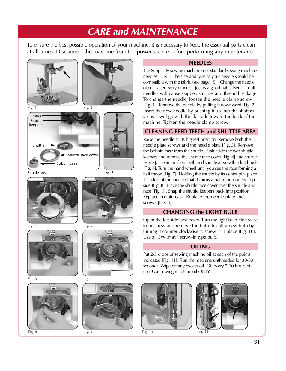 Care and maintenance | Simplicity sw210 User Manual | Page 32 / 35
