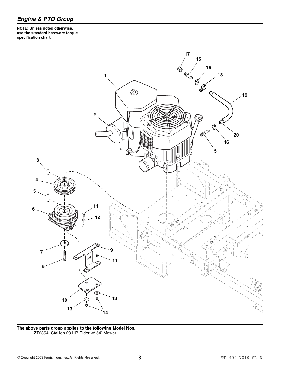 Engine & pto group | Simplicity ZT2354 User Manual | Page 14 / 53