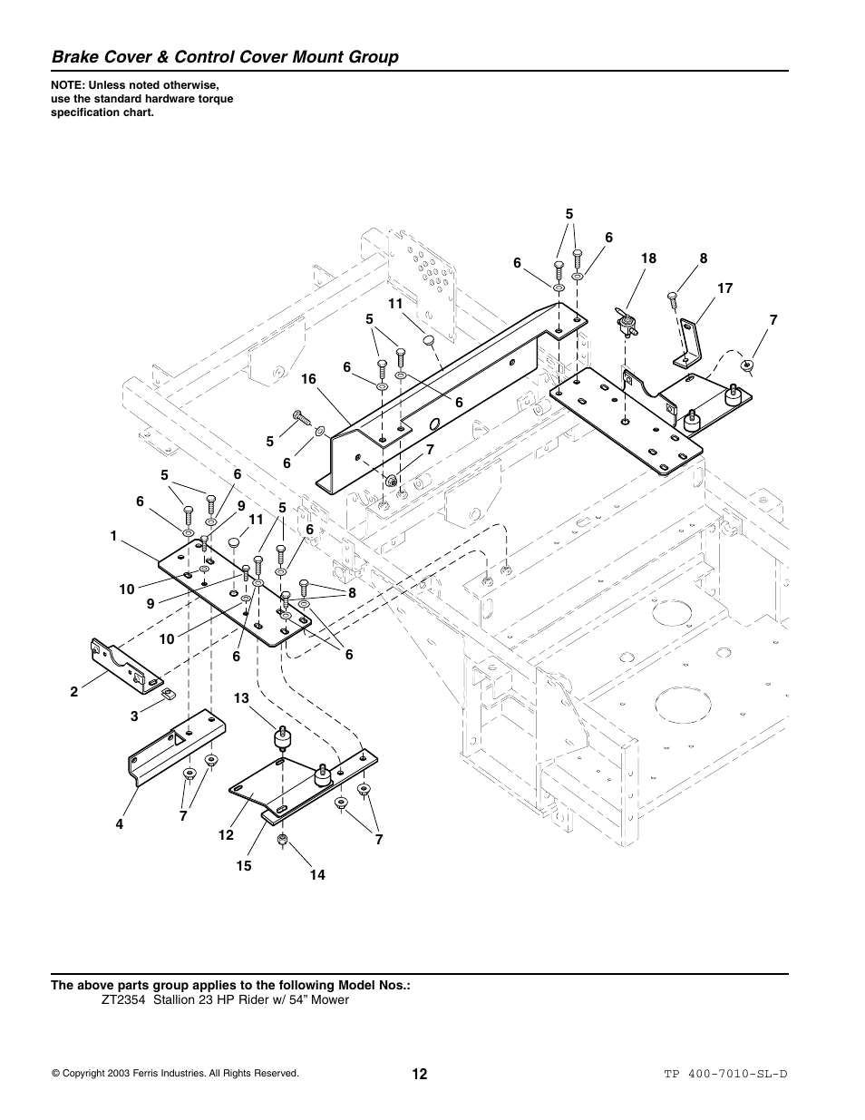 Brake cover & control cover mount group | Simplicity ZT2354 User Manual | Page 18 / 53