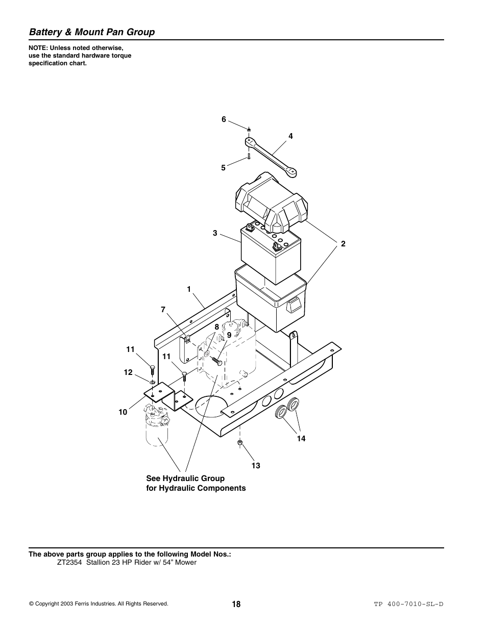 Battery & mount pan group | Simplicity ZT2354 User Manual | Page 24 / 53