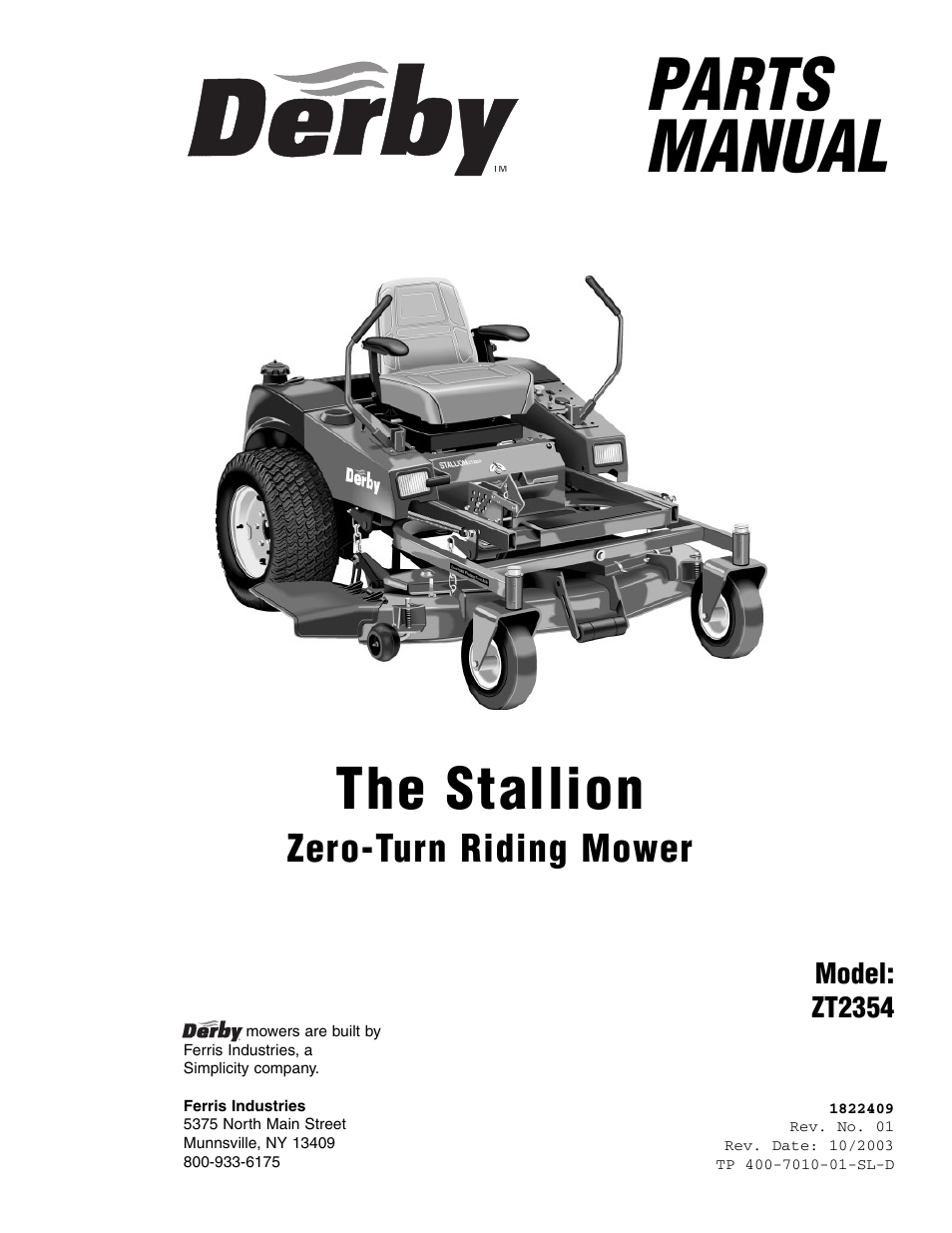 Parts manual, The stallion, Zero-turn riding mower | Simplicity ZT2354 User Manual | Page 3 / 53