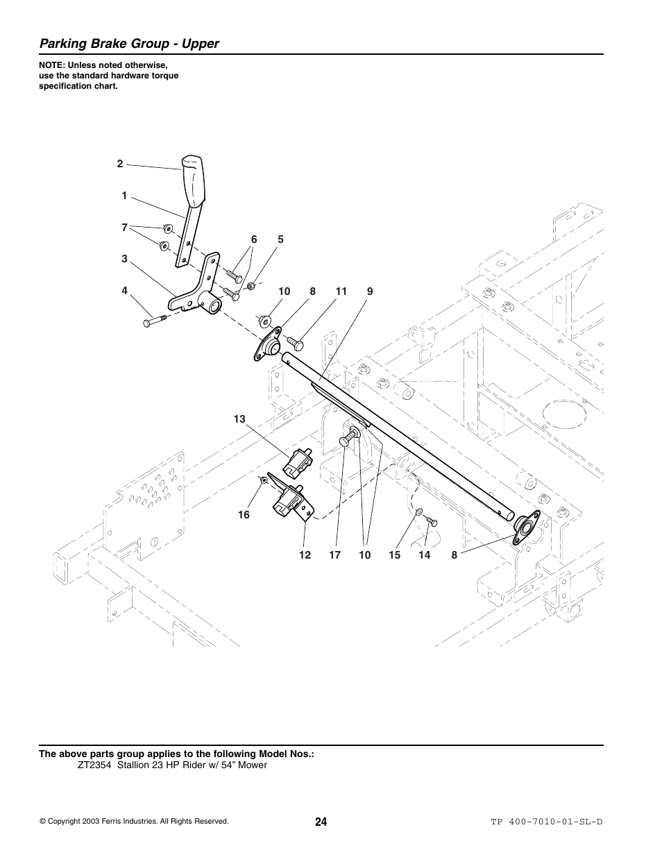Parking brake group - upper | Simplicity ZT2354 User Manual | Page 30 / 53