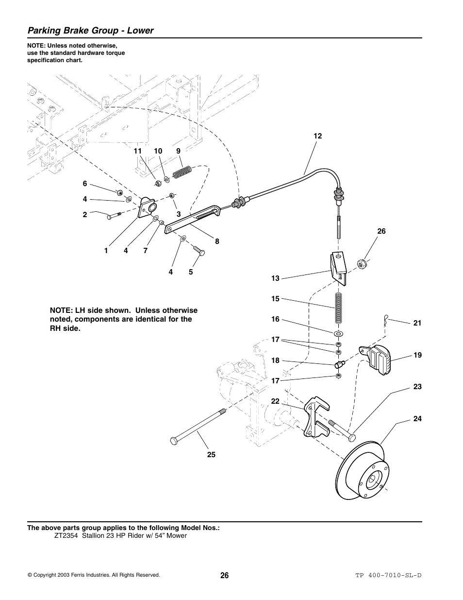 Parking brake group - lower | Simplicity ZT2354 User Manual | Page 32 / 53