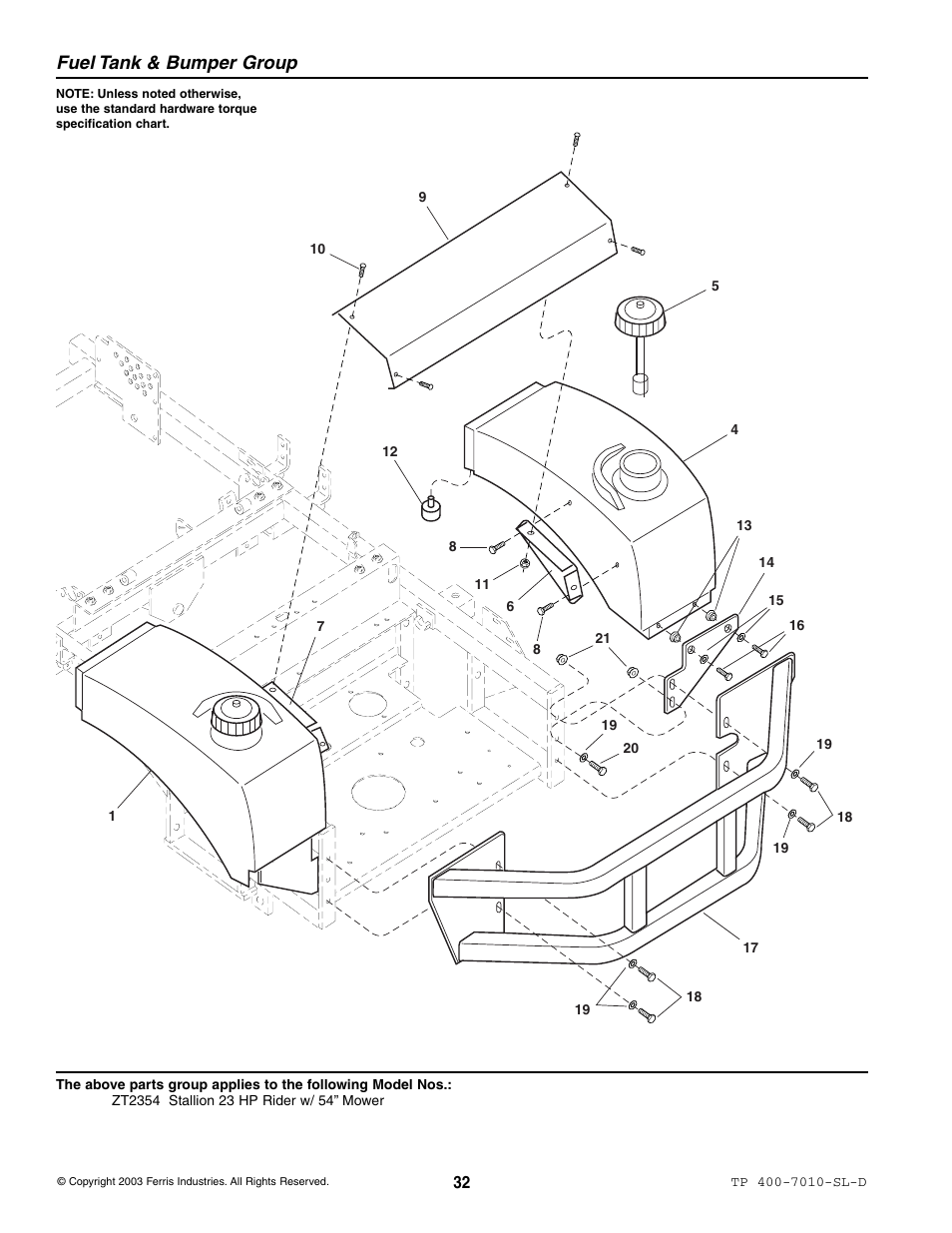 Fuel tank & bumper group | Simplicity ZT2354 User Manual | Page 38 / 53