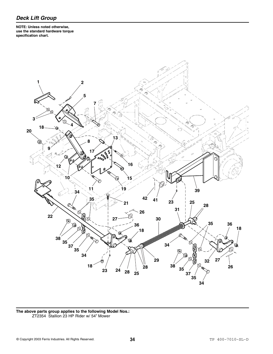 Deck lift group | Simplicity ZT2354 User Manual | Page 40 / 53
