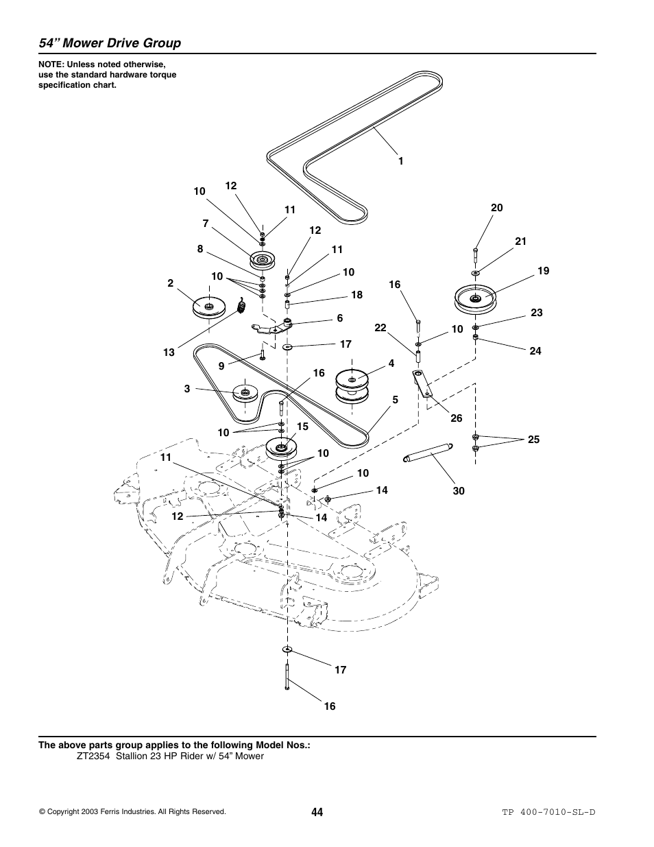 54” mower drive group | Simplicity ZT2354 User Manual | Page 50 / 53