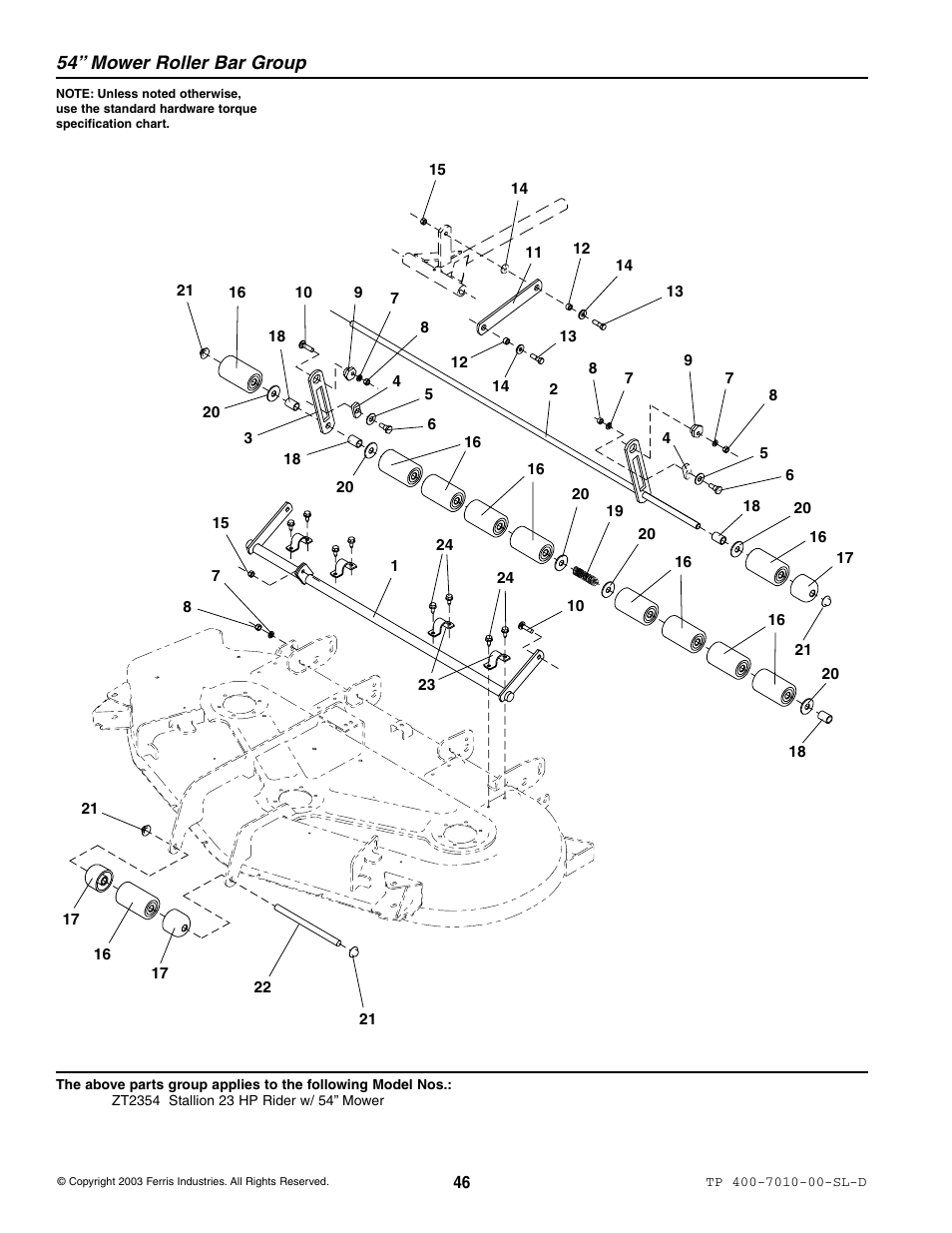 54” mower roller bar group | Simplicity ZT2354 User Manual | Page 52 / 53