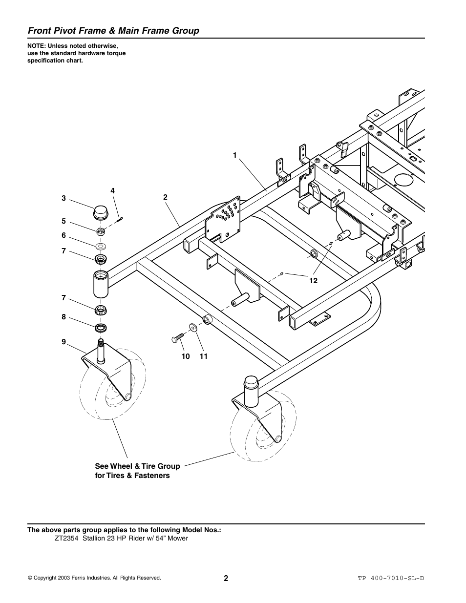 Front pivot frame & main frame group | Simplicity ZT2354 User Manual | Page 8 / 53