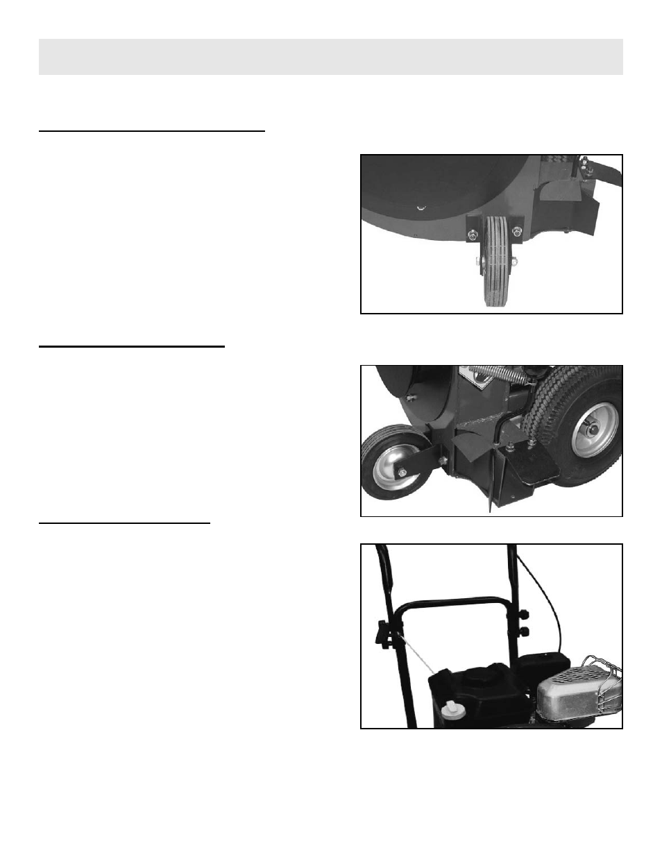 Front wheel assembly, Side air deflector, Handle assembly | Simplicity Series 1 User Manual | Page 5 / 16