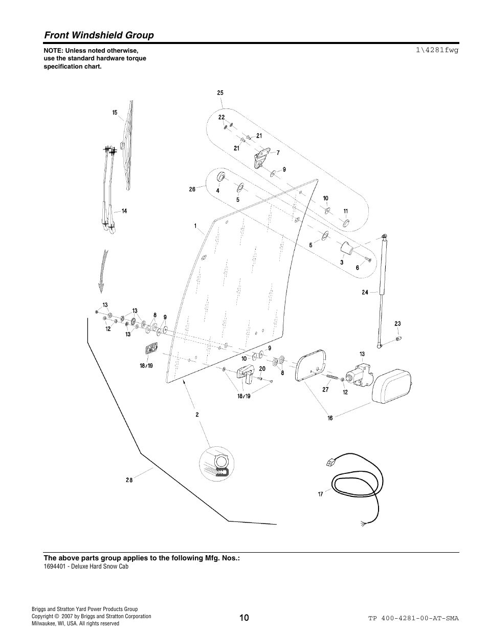 Front windshield group | Simplicity 1694401 User Manual | Page 10 / 20