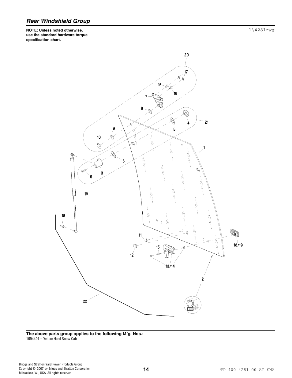 Rear windshield group | Simplicity 1694401 User Manual | Page 14 / 20