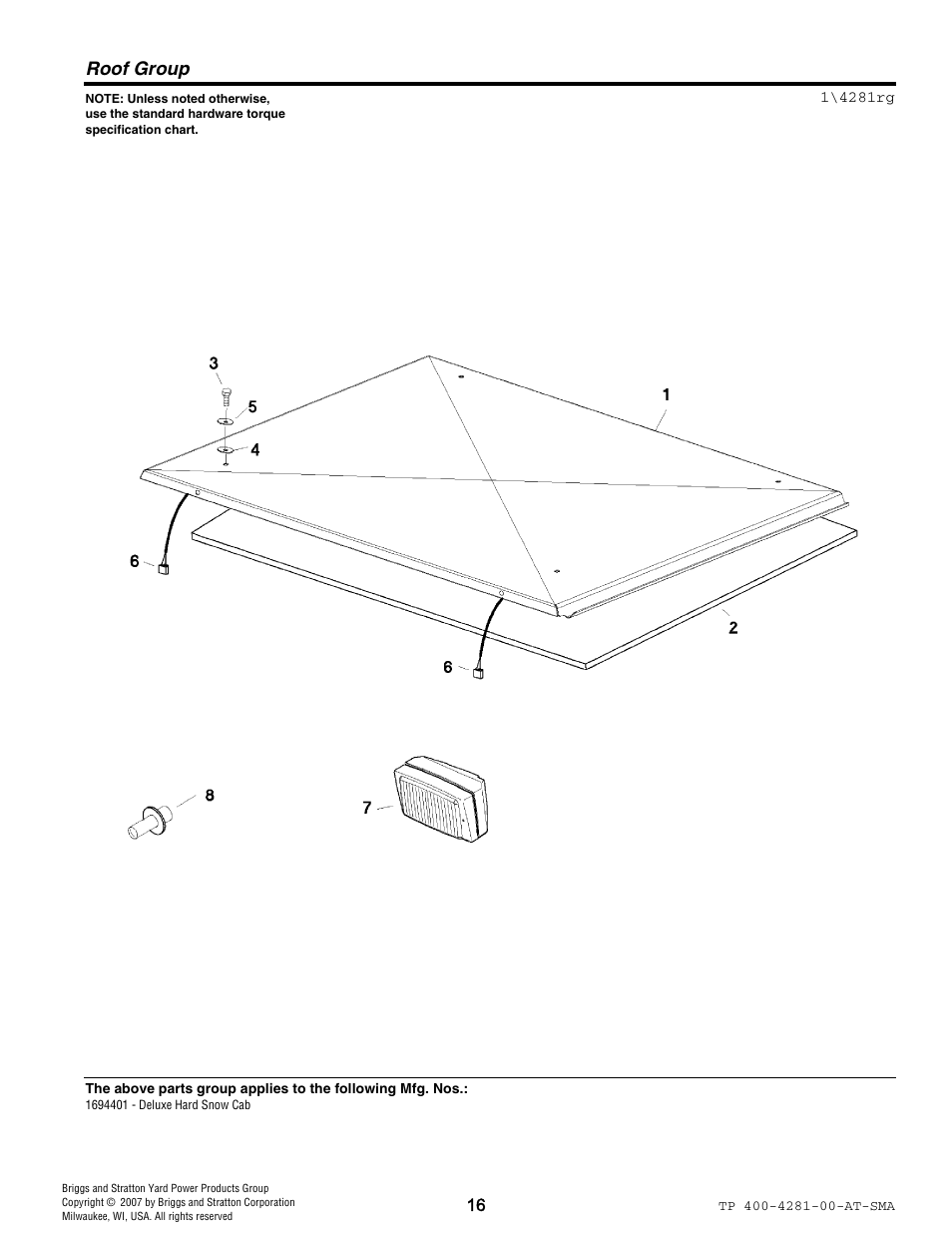Roof group | Simplicity 1694401 User Manual | Page 16 / 20