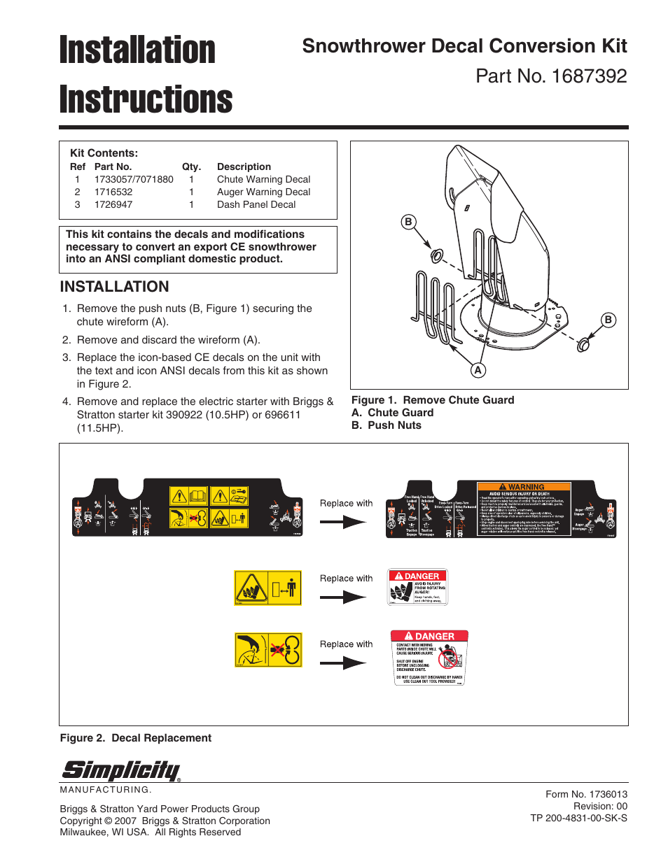 Simplicity 1726947 User Manual | 1 page