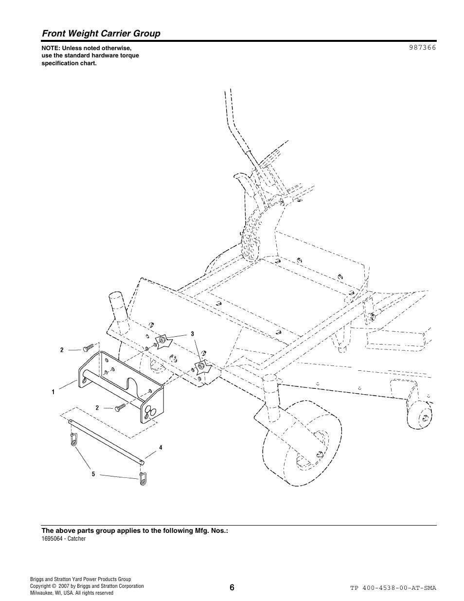 Front weight carrier group | Simplicity 1734817 User Manual | Page 6 / 16